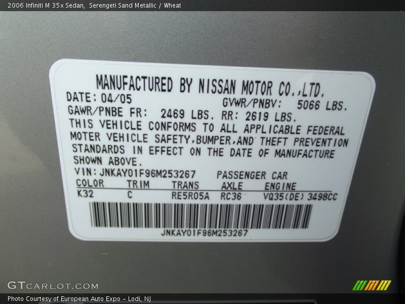 Serengeti Sand Metallic / Wheat 2006 Infiniti M 35x Sedan