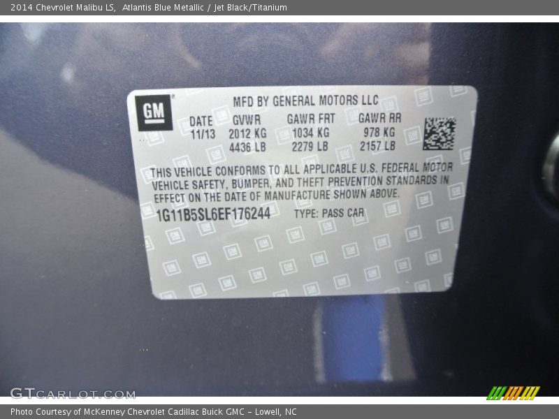 Atlantis Blue Metallic / Jet Black/Titanium 2014 Chevrolet Malibu LS