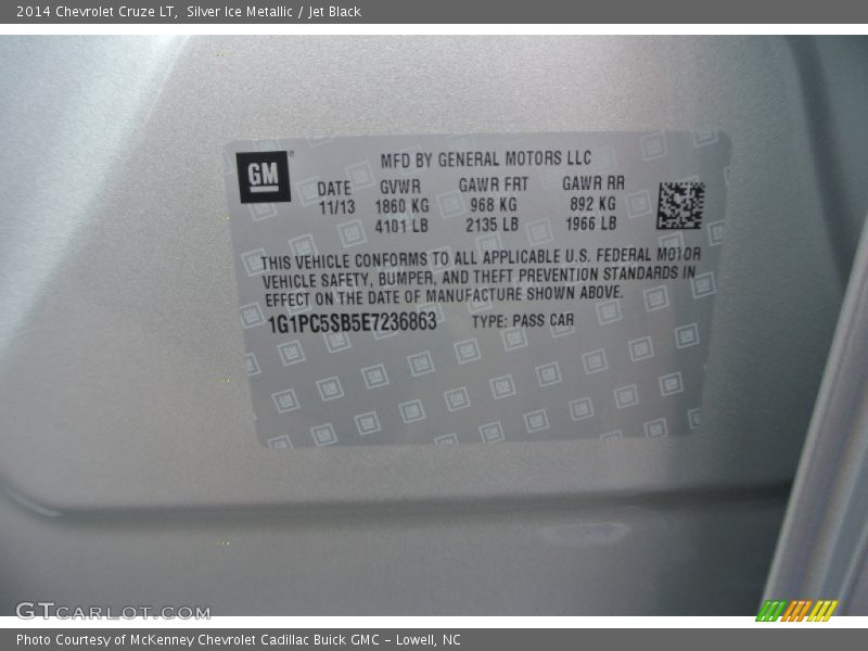 Silver Ice Metallic / Jet Black 2014 Chevrolet Cruze LT