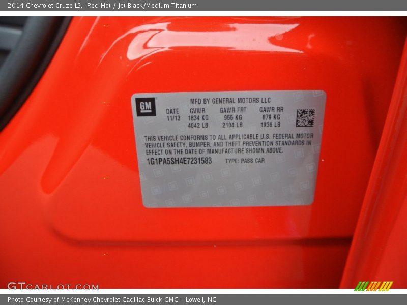Red Hot / Jet Black/Medium Titanium 2014 Chevrolet Cruze LS