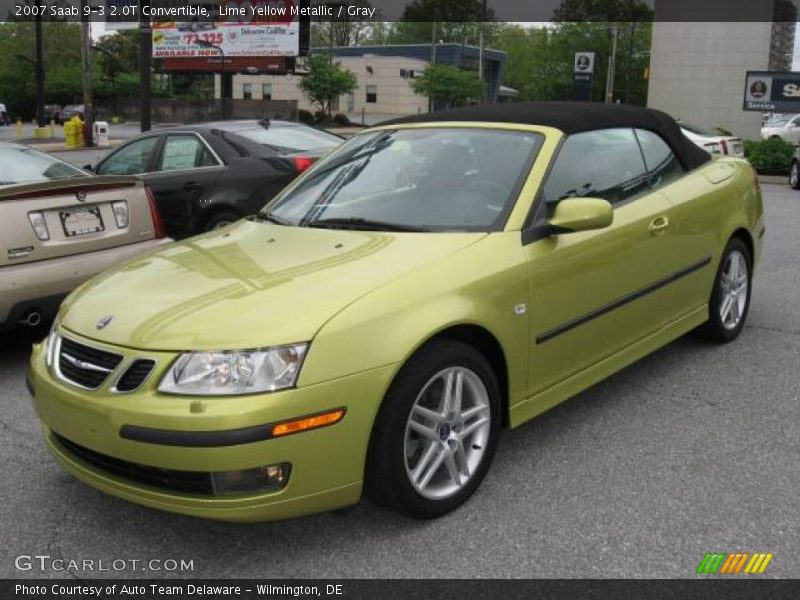 Lime Yellow Metallic / Gray 2007 Saab 9-3 2.0T Convertible