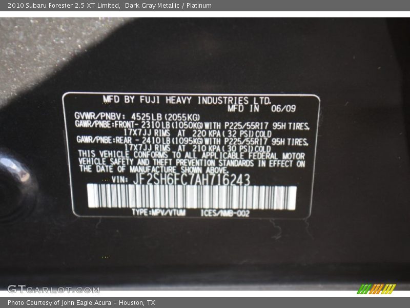 Dark Gray Metallic / Platinum 2010 Subaru Forester 2.5 XT Limited