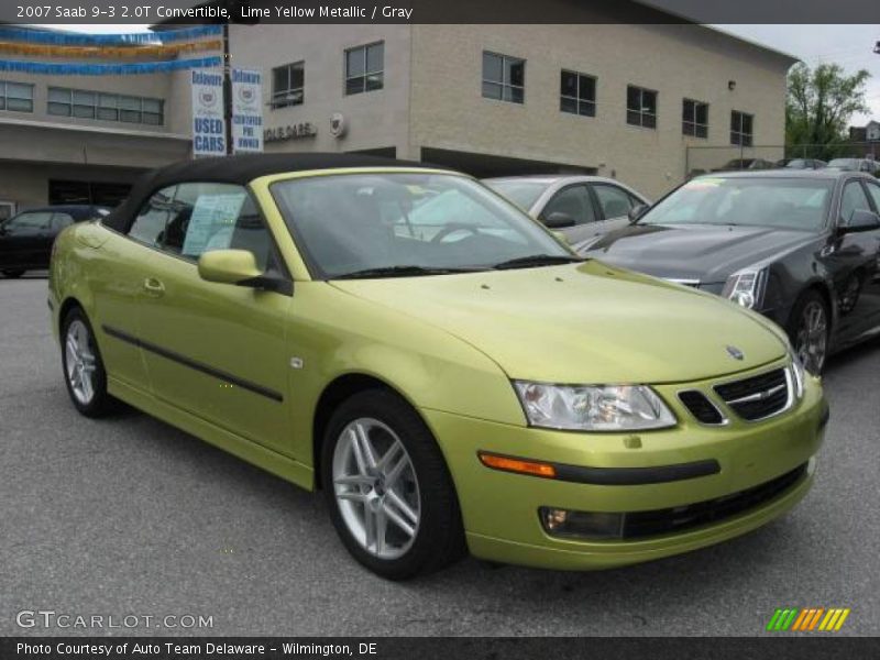 Lime Yellow Metallic / Gray 2007 Saab 9-3 2.0T Convertible