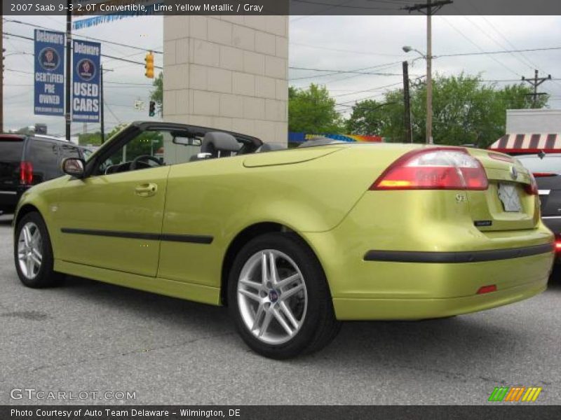 Lime Yellow Metallic / Gray 2007 Saab 9-3 2.0T Convertible