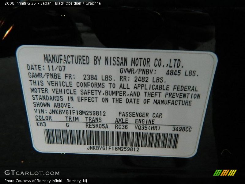 Black Obsidian / Graphite 2008 Infiniti G 35 x Sedan