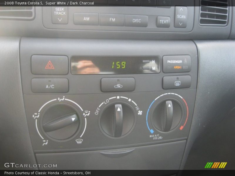 Super White / Dark Charcoal 2008 Toyota Corolla S