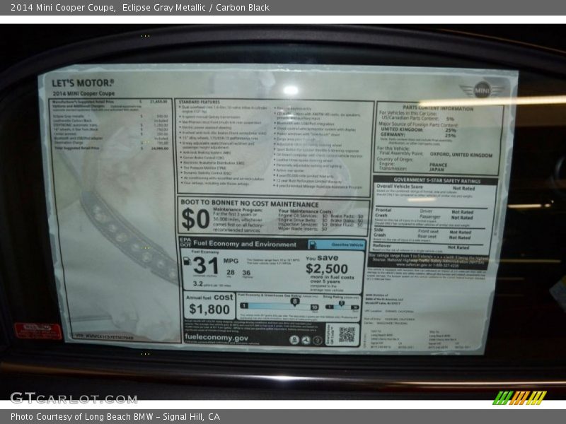 Eclipse Gray Metallic / Carbon Black 2014 Mini Cooper Coupe
