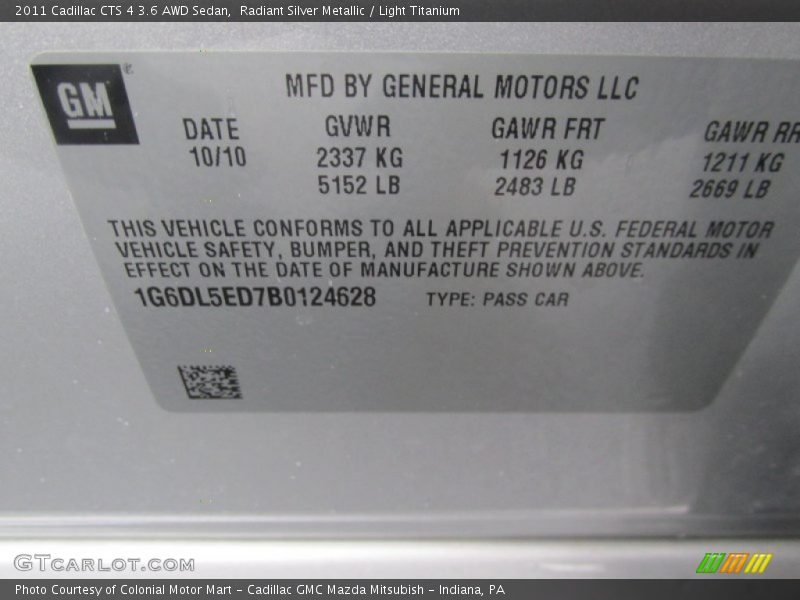 Radiant Silver Metallic / Light Titanium 2011 Cadillac CTS 4 3.6 AWD Sedan