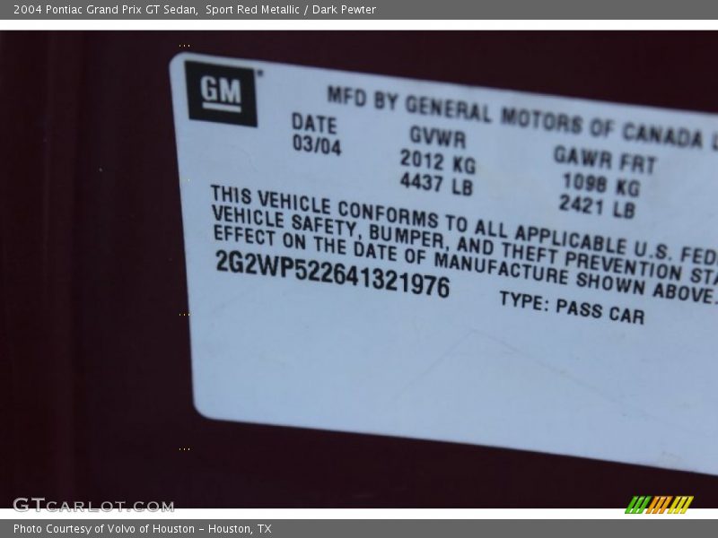 Sport Red Metallic / Dark Pewter 2004 Pontiac Grand Prix GT Sedan