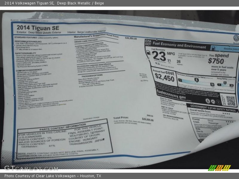  2014 Tiguan SE Window Sticker