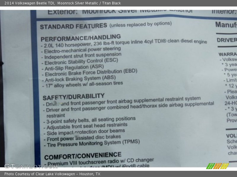 Moonrock Silver Metallic / Titan Black 2014 Volkswagen Beetle TDI