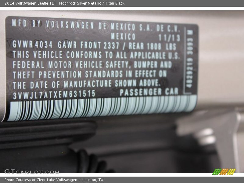 Moonrock Silver Metallic / Titan Black 2014 Volkswagen Beetle TDI
