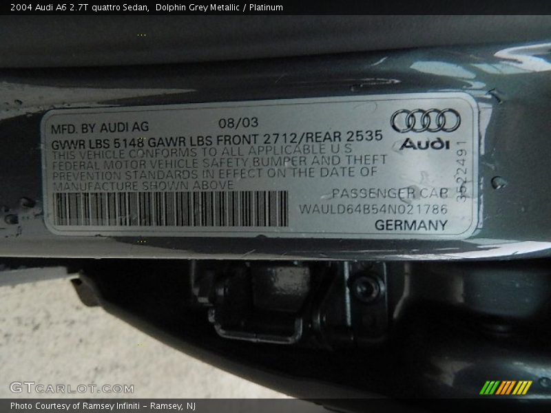 Dolphin Grey Metallic / Platinum 2004 Audi A6 2.7T quattro Sedan