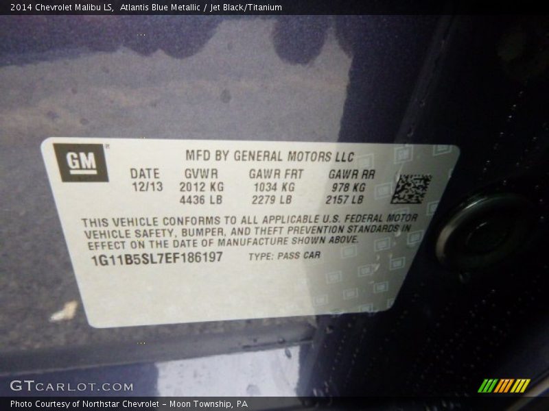 Atlantis Blue Metallic / Jet Black/Titanium 2014 Chevrolet Malibu LS