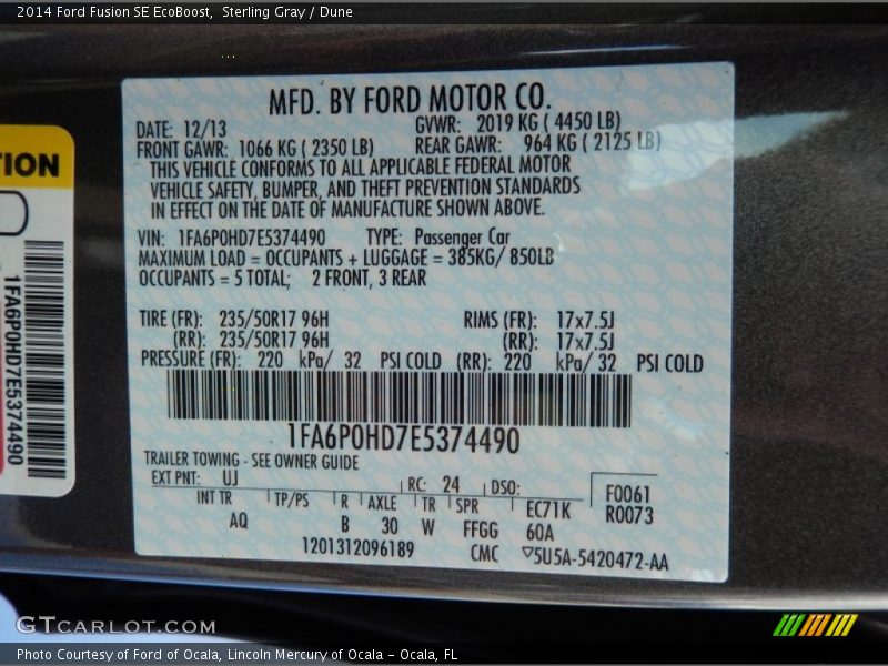 Sterling Gray / Dune 2014 Ford Fusion SE EcoBoost