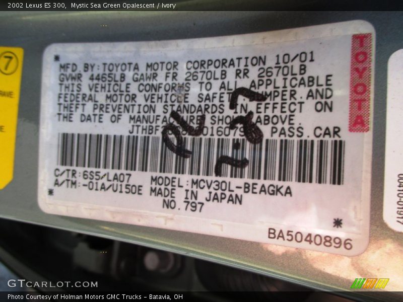 Mystic Sea Green Opalescent / Ivory 2002 Lexus ES 300