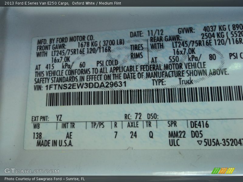 Oxford White / Medium Flint 2013 Ford E Series Van E250 Cargo