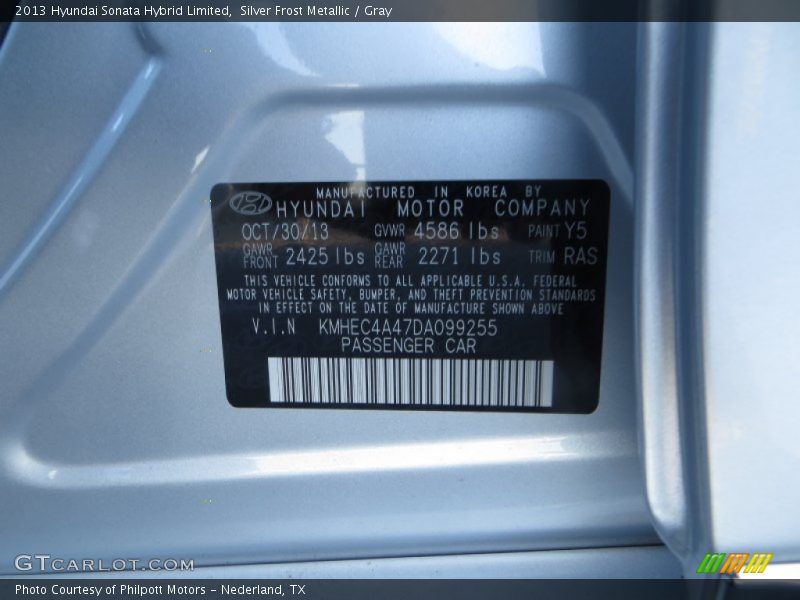 Silver Frost Metallic / Gray 2013 Hyundai Sonata Hybrid Limited