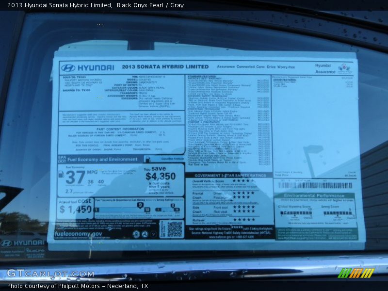 Black Onyx Pearl / Gray 2013 Hyundai Sonata Hybrid Limited