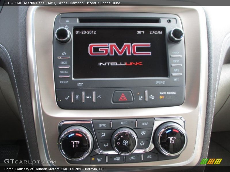White Diamond Tricoat / Cocoa Dune 2014 GMC Acadia Denali AWD