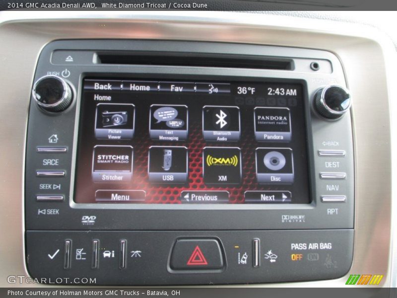 White Diamond Tricoat / Cocoa Dune 2014 GMC Acadia Denali AWD