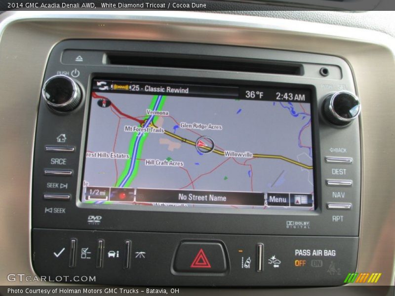 White Diamond Tricoat / Cocoa Dune 2014 GMC Acadia Denali AWD