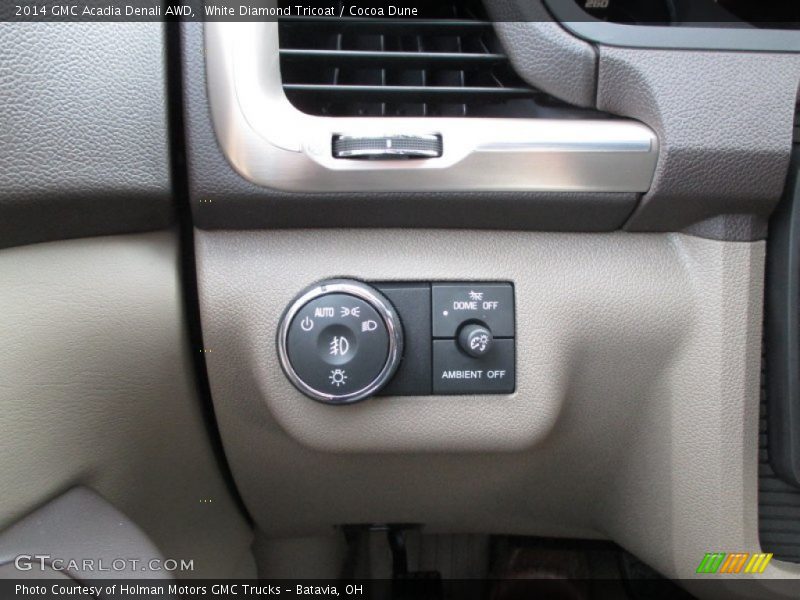 White Diamond Tricoat / Cocoa Dune 2014 GMC Acadia Denali AWD