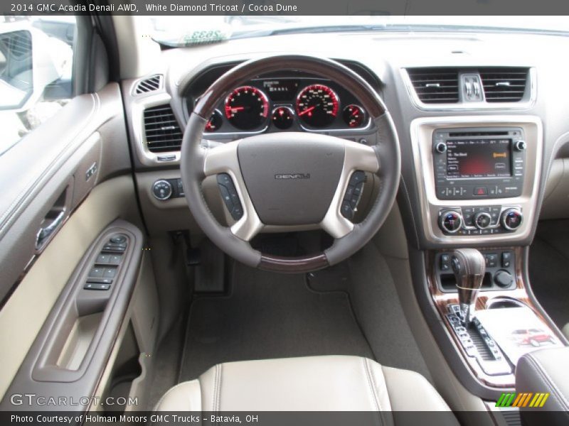White Diamond Tricoat / Cocoa Dune 2014 GMC Acadia Denali AWD