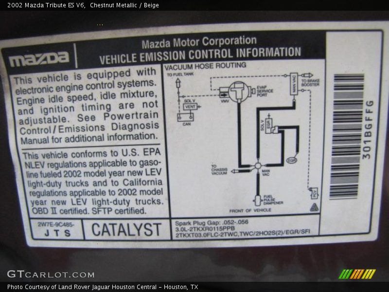 Info Tag of 2002 Tribute ES V6