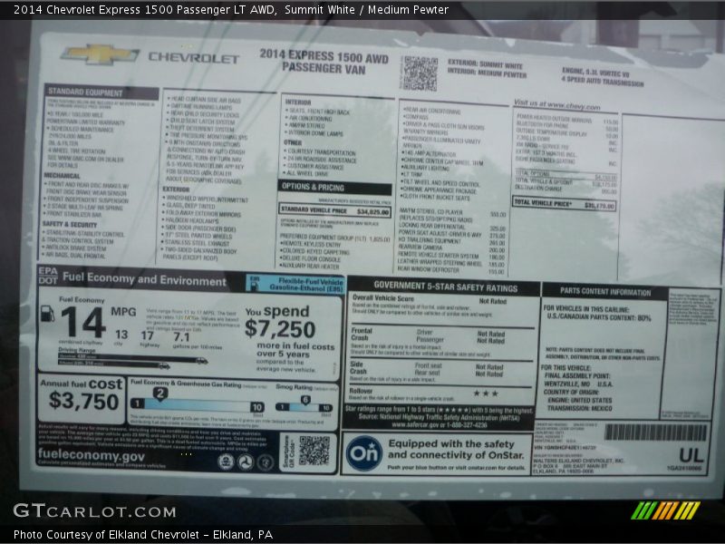Summit White / Medium Pewter 2014 Chevrolet Express 1500 Passenger LT AWD