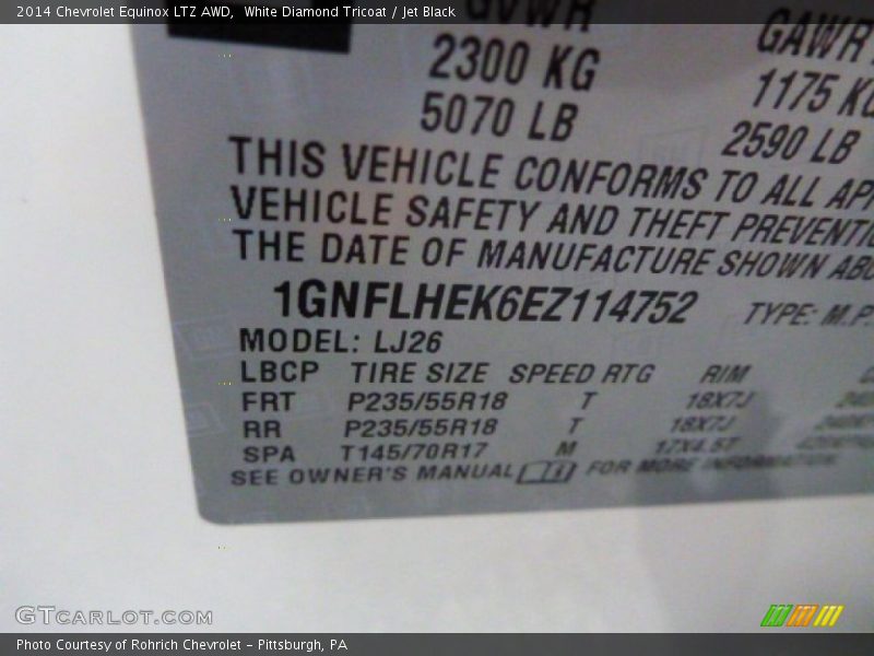 White Diamond Tricoat / Jet Black 2014 Chevrolet Equinox LTZ AWD