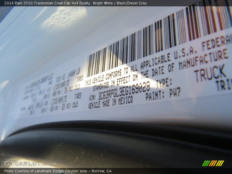 2014 3500 Tradesman Crew Cab 4x4 Dually Bright White Color Code PW7