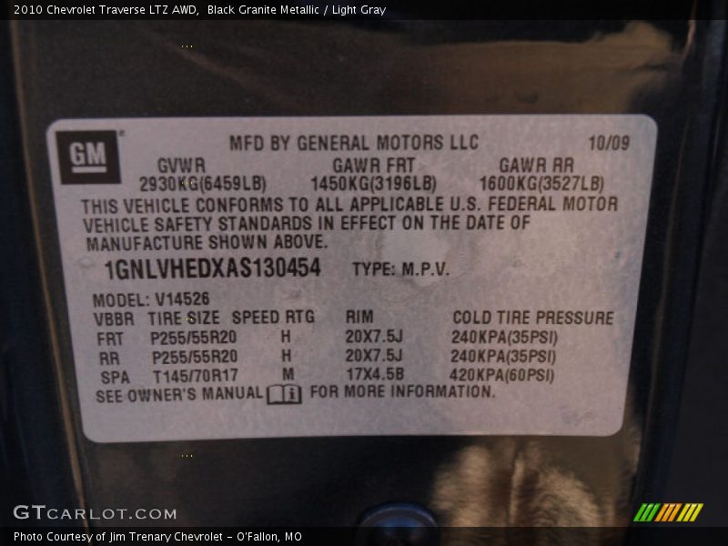 Black Granite Metallic / Light Gray 2010 Chevrolet Traverse LTZ AWD