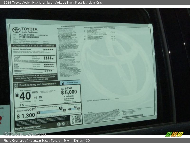 Attitude Black Metallic / Light Gray 2014 Toyota Avalon Hybrid Limited