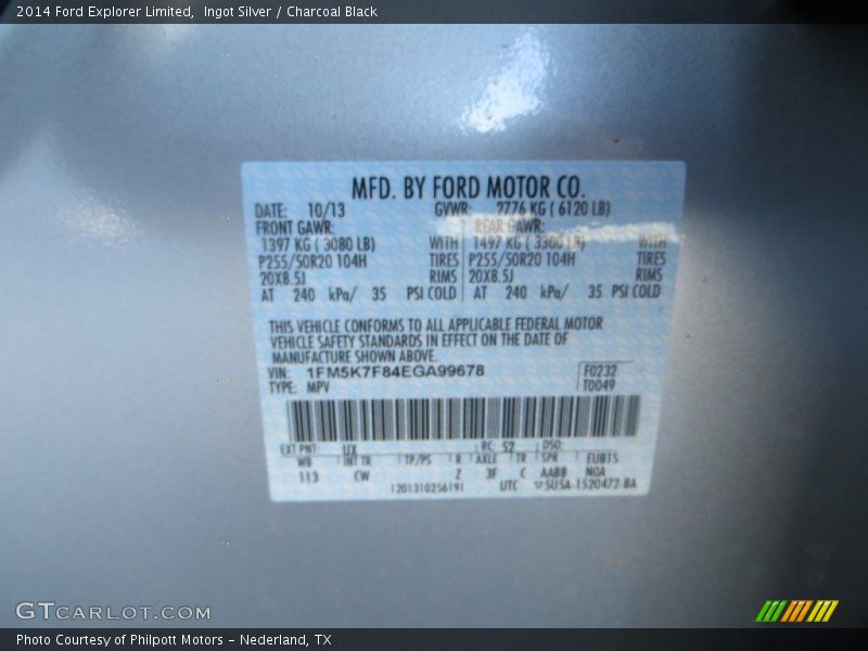 Ingot Silver / Charcoal Black 2014 Ford Explorer Limited