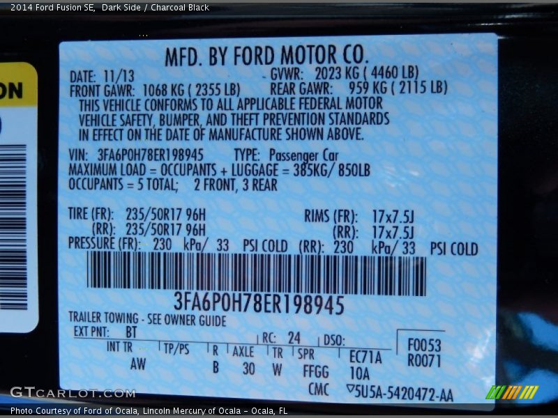 Dark Side / Charcoal Black 2014 Ford Fusion SE