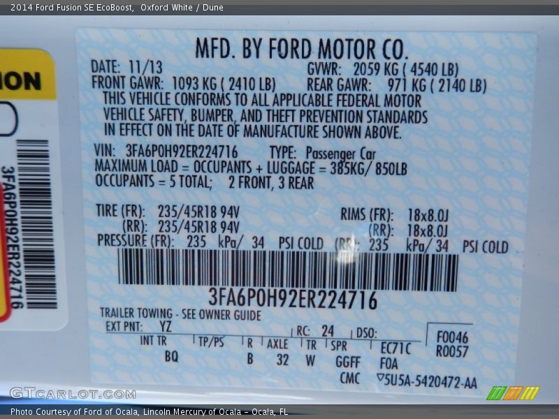 Oxford White / Dune 2014 Ford Fusion SE EcoBoost