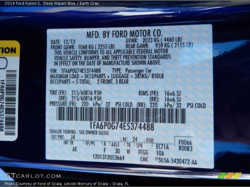 Deep Impact Blue / Earth Gray 2014 Ford Fusion S