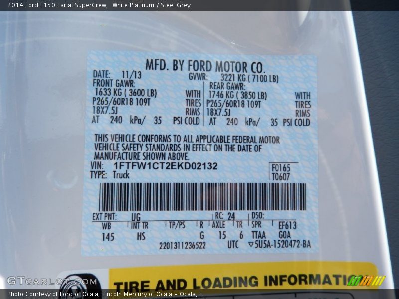 2014 F150 Lariat SuperCrew White Platinum Color Code UG