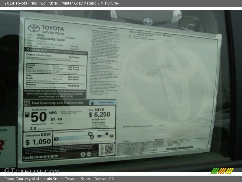 Winter Gray Metallic / Misty Gray 2014 Toyota Prius Two Hybrid