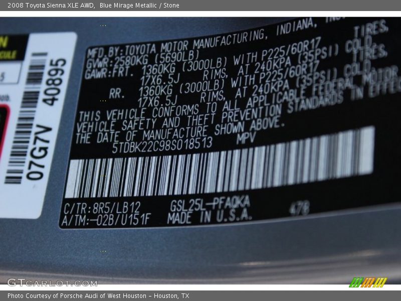 Blue Mirage Metallic / Stone 2008 Toyota Sienna XLE AWD