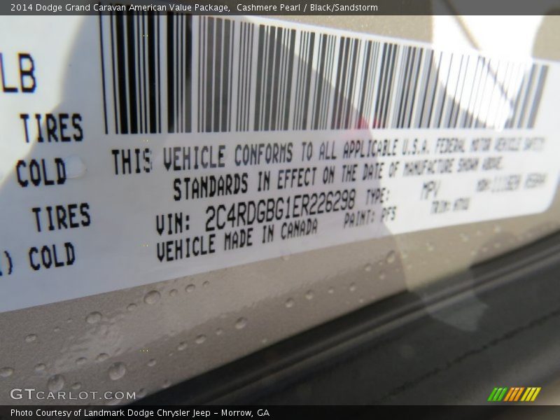 Cashmere Pearl / Black/Sandstorm 2014 Dodge Grand Caravan American Value Package