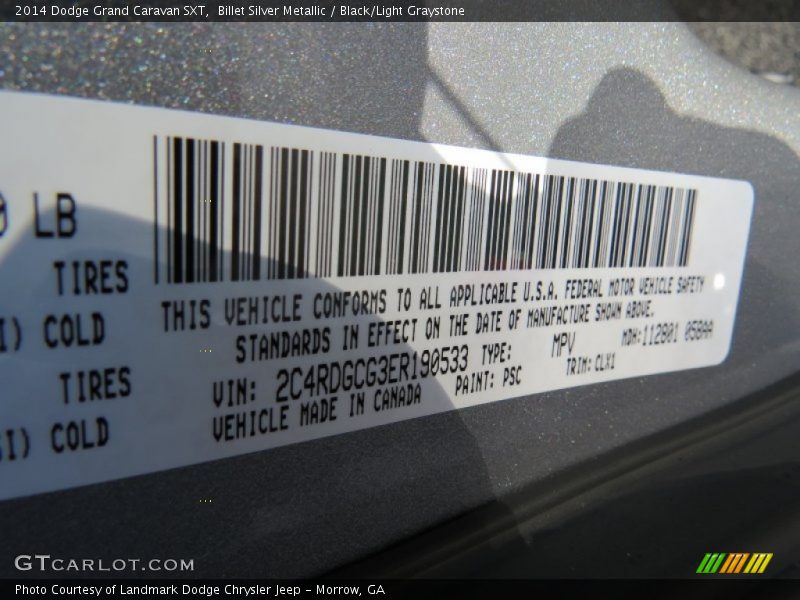 Billet Silver Metallic / Black/Light Graystone 2014 Dodge Grand Caravan SXT