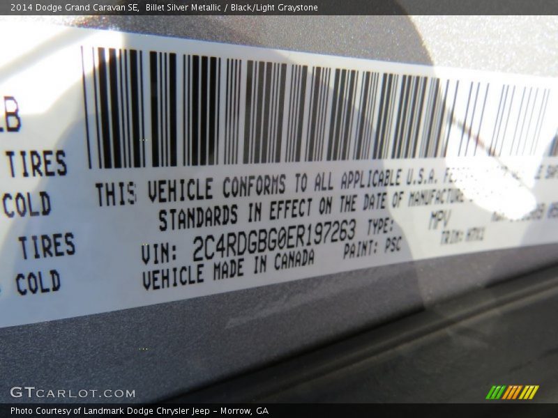 Billet Silver Metallic / Black/Light Graystone 2014 Dodge Grand Caravan SE