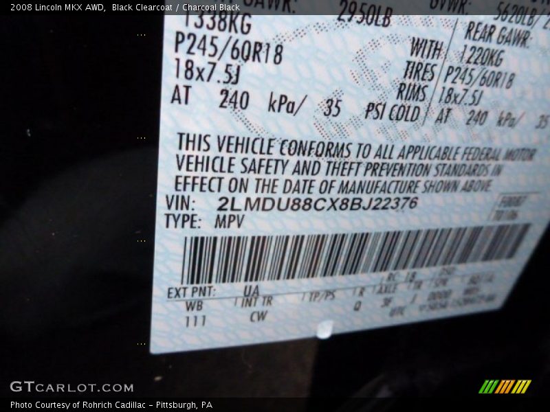 Black Clearcoat / Charcoal Black 2008 Lincoln MKX AWD