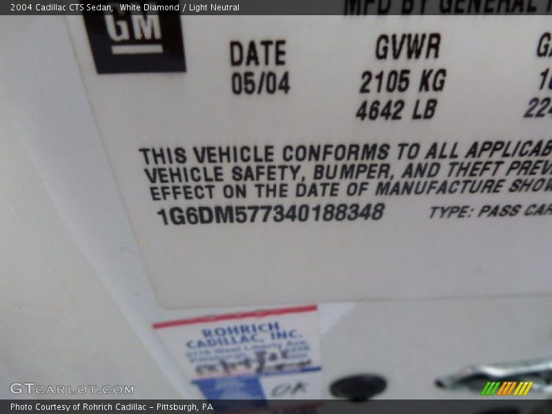 White Diamond / Light Neutral 2004 Cadillac CTS Sedan