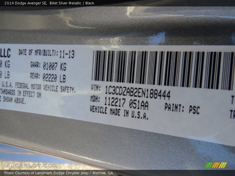 Billet Silver Metallic / Black 2014 Dodge Avenger SE