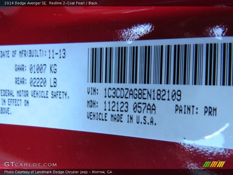 Redline 2-Coat Pearl / Black 2014 Dodge Avenger SE