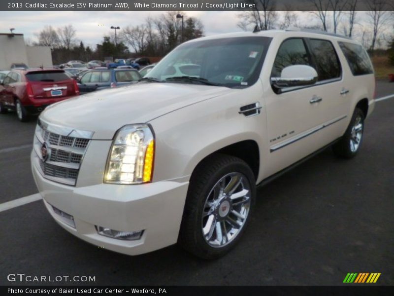 White Diamond Tricoat / Cocoa/Light Linen 2013 Cadillac Escalade ESV Platinum AWD