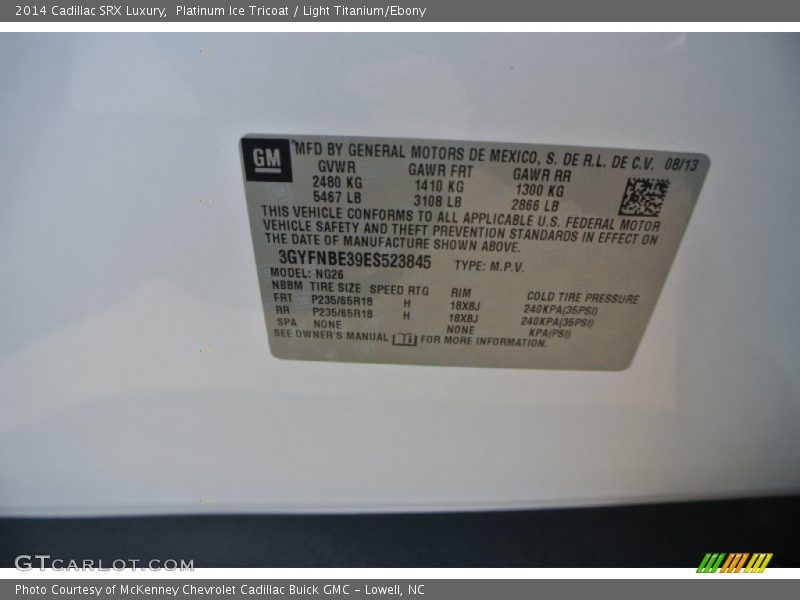 Platinum Ice Tricoat / Light Titanium/Ebony 2014 Cadillac SRX Luxury